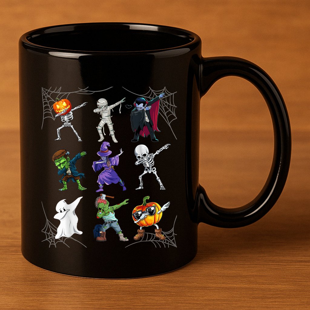 Dabbing Halloween Skeleton Zombie Scary Pumpkin Mummy 11oz C Handle Ceramic Mug