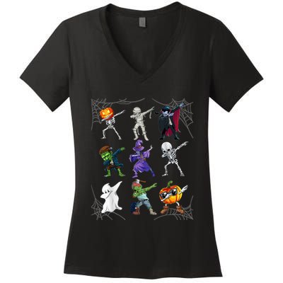 Dabbing Halloween Skeleton Zombie Scary Pumpkin Mummy Women's V-Neck T-Shirt