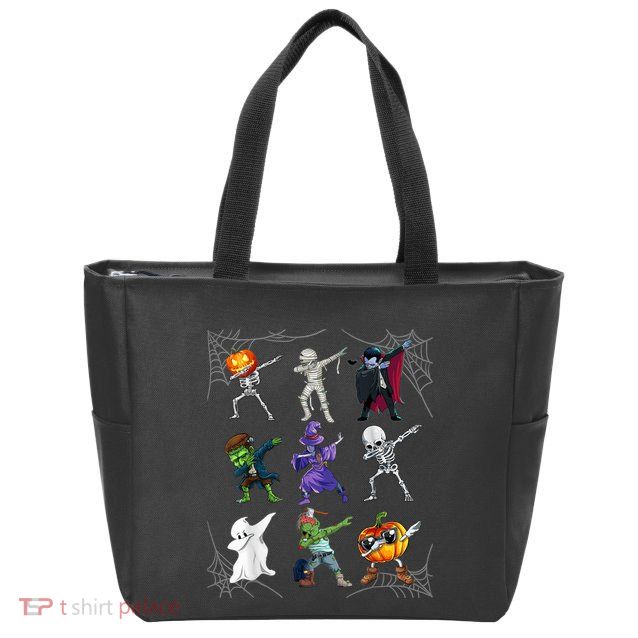 Dabbing Halloween Skeleton Zombie Scary Pumpkin Mummy Zip Tote Bag