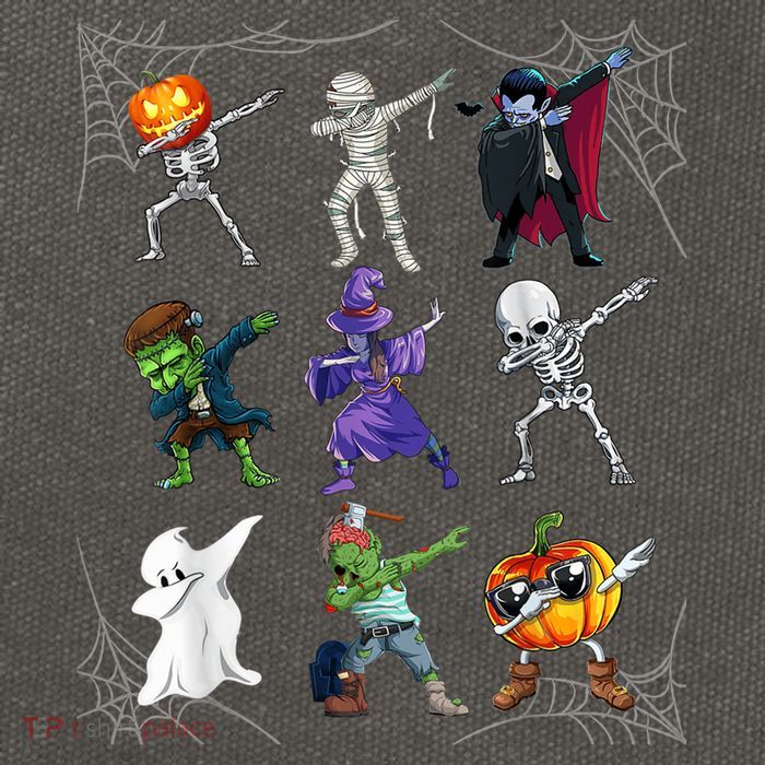 Dabbing Halloween Skeleton Zombie Scary Pumpkin Mummy Cotton Canvas Backpack