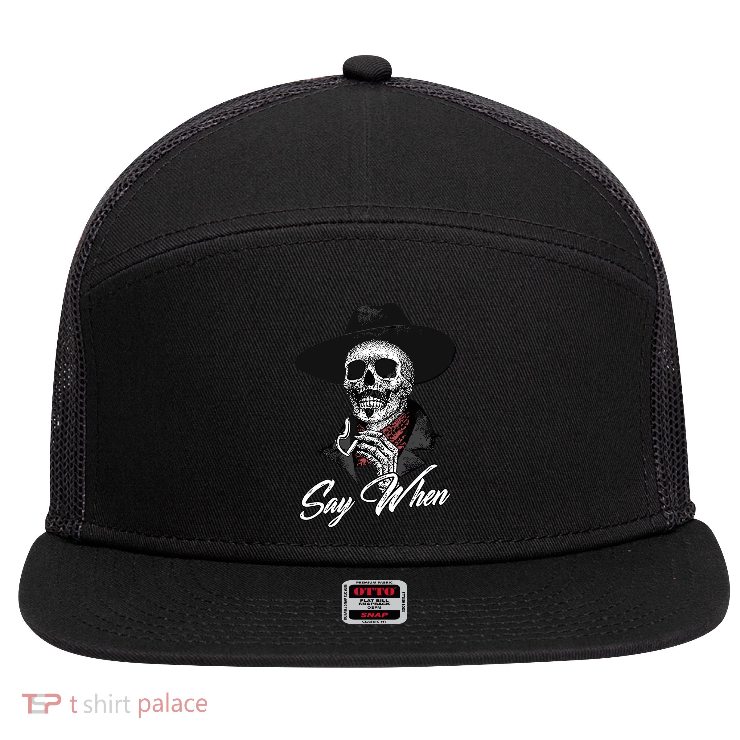 Doc Holiday Say When Skull 7 Panel Mesh Trucker Snapback Hat