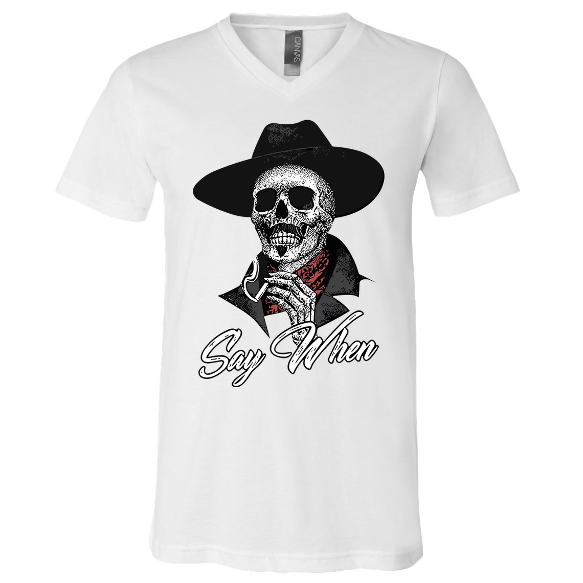 Doc Holiday Say When Skull V-Neck T-Shirt