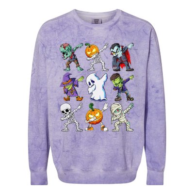 Dabbing Halloween Skeleton Zombie Scary Pumpkin Mummy Colorblast Crewneck Sweatshirt