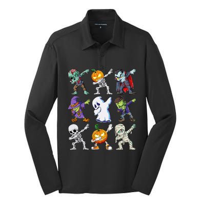 Dabbing Halloween Skeleton Zombie Scary Pumpkin Mummy Silk Touch Performance Long Sleeve Polo