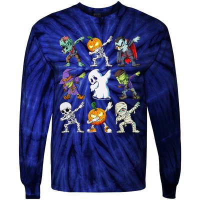 Dabbing Halloween Skeleton Zombie Scary Pumpkin Mummy Tie-Dye Long Sleeve Shirt