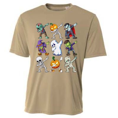 Dabbing Halloween Skeleton Zombie Scary Pumpkin Mummy Cooling Performance Crew T-Shirt