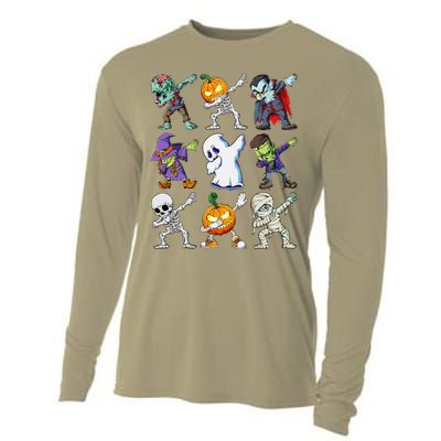 Dabbing Halloween Skeleton Zombie Scary Pumpkin Mummy Cooling Performance Long Sleeve Crew