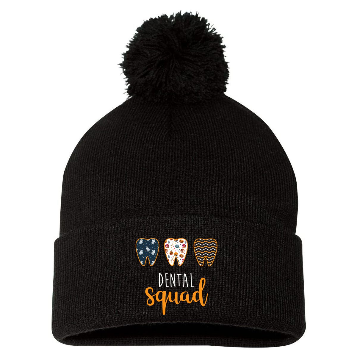 Dental Halloween Squad Pom Pom 12in Knit Beanie