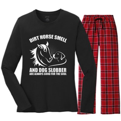 Dirt Horse Smell And Dog Slobber Horse Lover Women's Long Sleeve Flannel Pajama Set 