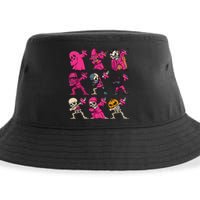 Dabbing Halloween Skeleton Pumpkin Breast Cancer Awareness Sustainable Bucket Hat