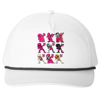 Dabbing Halloween Skeleton Pumpkin Breast Cancer Awareness Snapback Five-Panel Rope Hat