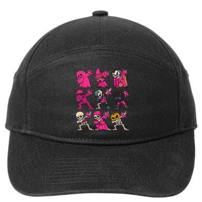 Dabbing Halloween Skeleton Pumpkin Breast Cancer Awareness 7-Panel Snapback Hat