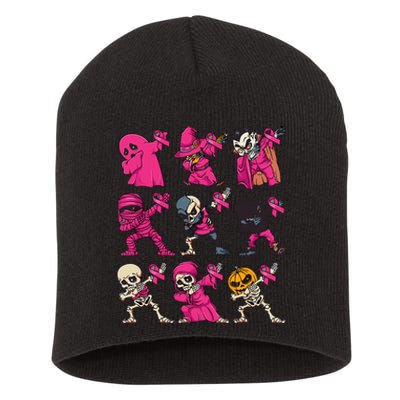 Dabbing Halloween Skeleton Pumpkin Breast Cancer Awareness Short Acrylic Beanie