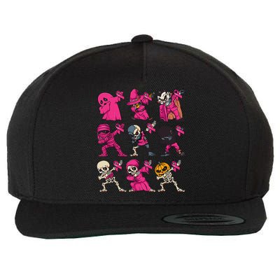 Dabbing Halloween Skeleton Pumpkin Breast Cancer Awareness Wool Snapback Cap