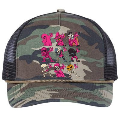 Dabbing Halloween Skeleton Pumpkin Breast Cancer Awareness Retro Rope Trucker Hat Cap