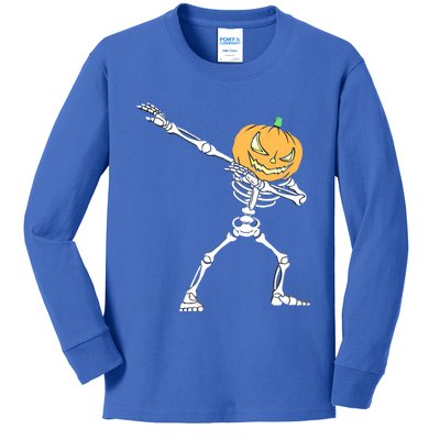 Dabbing Halloween Skeleton Jack O Lantern Pumpkin Skull Dab Gift Kids Long Sleeve Shirt