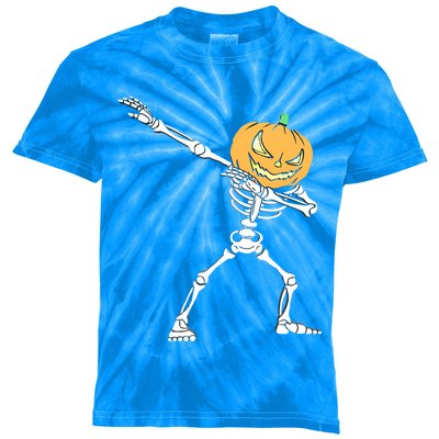 Dabbing Halloween Skeleton Jack O Lantern Pumpkin Skull Dab Gift Kids Tie-Dye T-Shirt