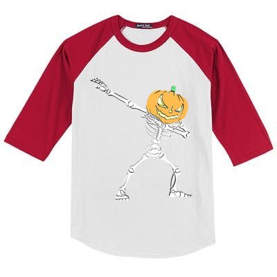 Dabbing Halloween Skeleton Jack O Lantern Pumpkin Skull Dab Gift Kids Colorblock Raglan Jersey