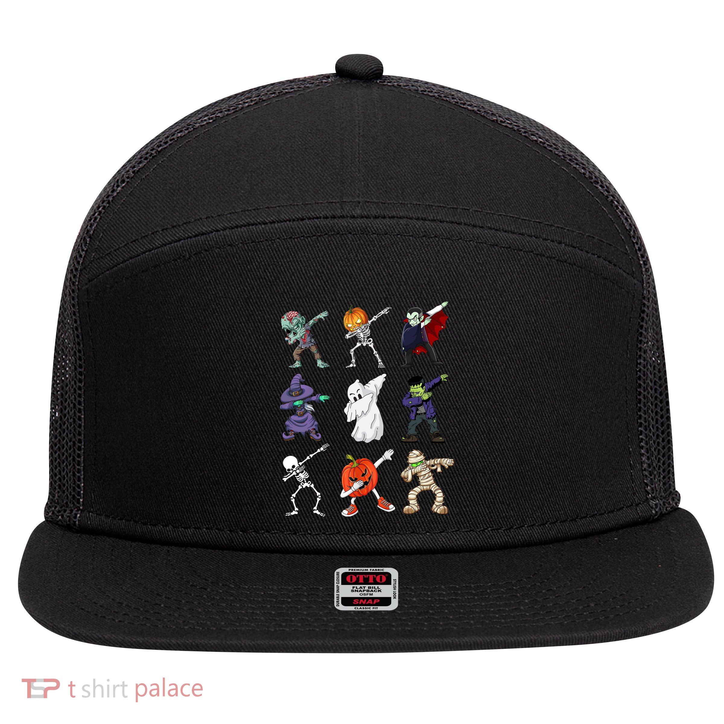 Dabbing Halloween Skeleton Zombie Scary Pumpkin Mummy 7 Panel Mesh Trucker Snapback Hat