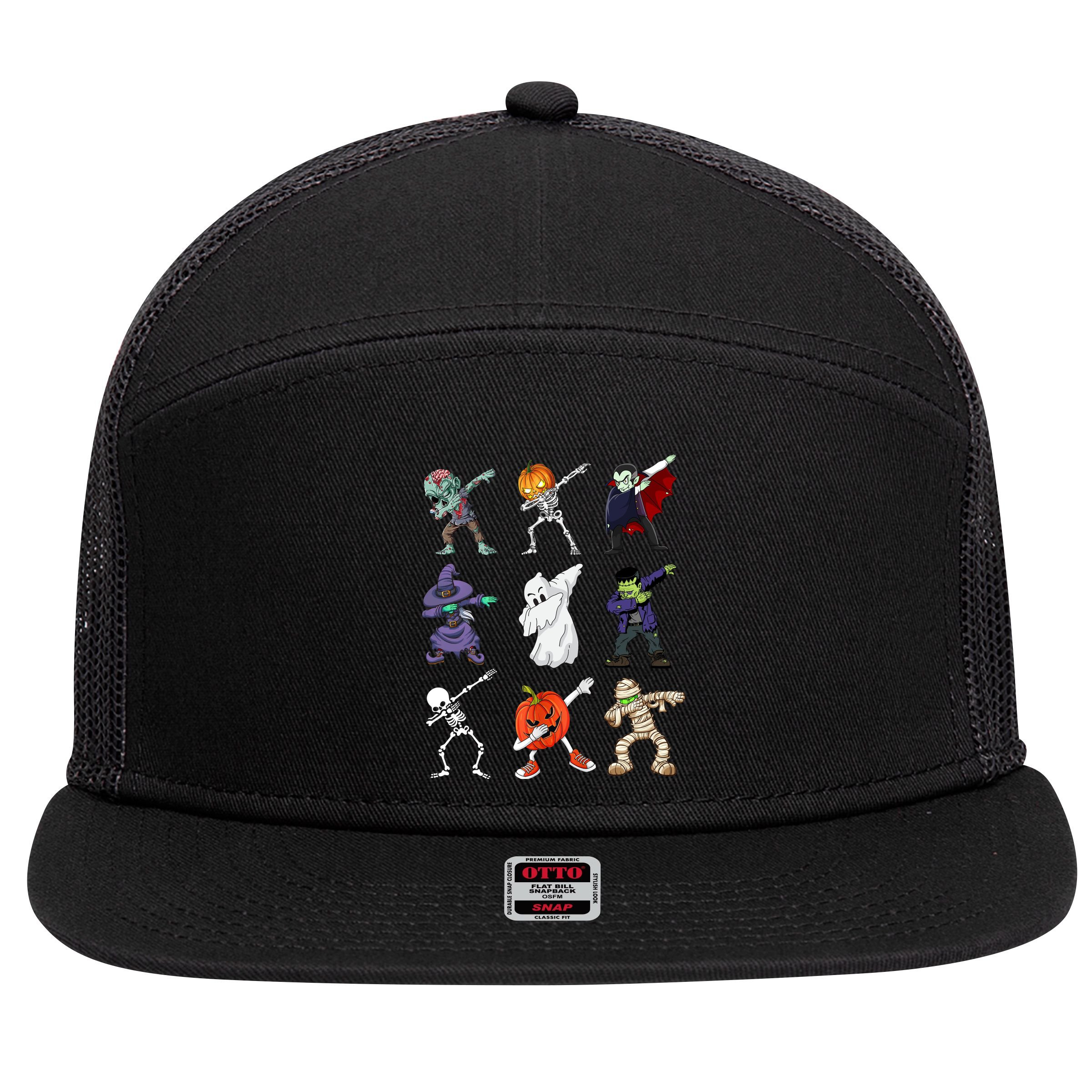 Dabbing Halloween Skeleton Zombie Scary Pumpkin Mummy 7 Panel Mesh Trucker Snapback Hat
