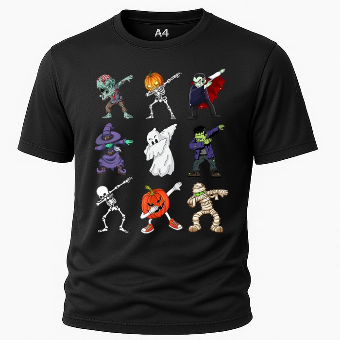 Dabbing Halloween Skeleton Zombie Scary Pumpkin Mummy Cooling Performance Crew T-Shirt