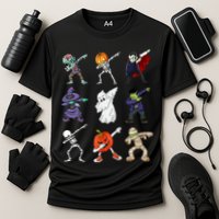 Dabbing Halloween Skeleton Zombie Scary Pumpkin Mummy Cooling Performance Crew T-Shirt