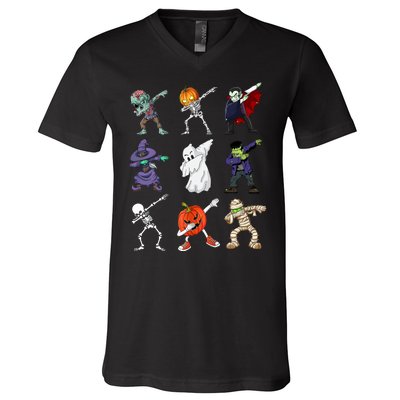 Dabbing Halloween Skeleton Zombie Scary Pumpkin Mummy V-Neck T-Shirt