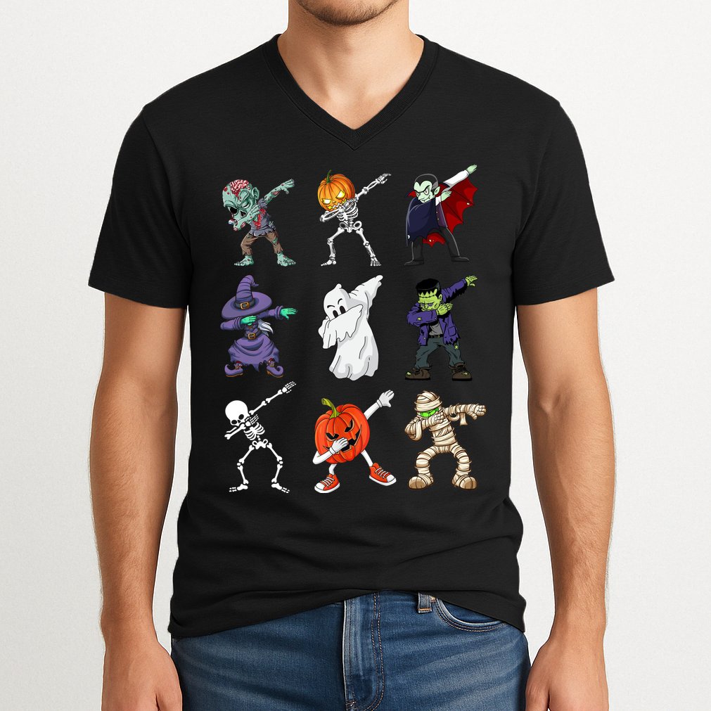Dabbing Halloween Skeleton Zombie Scary Pumpkin Mummy V-Neck T-Shirt