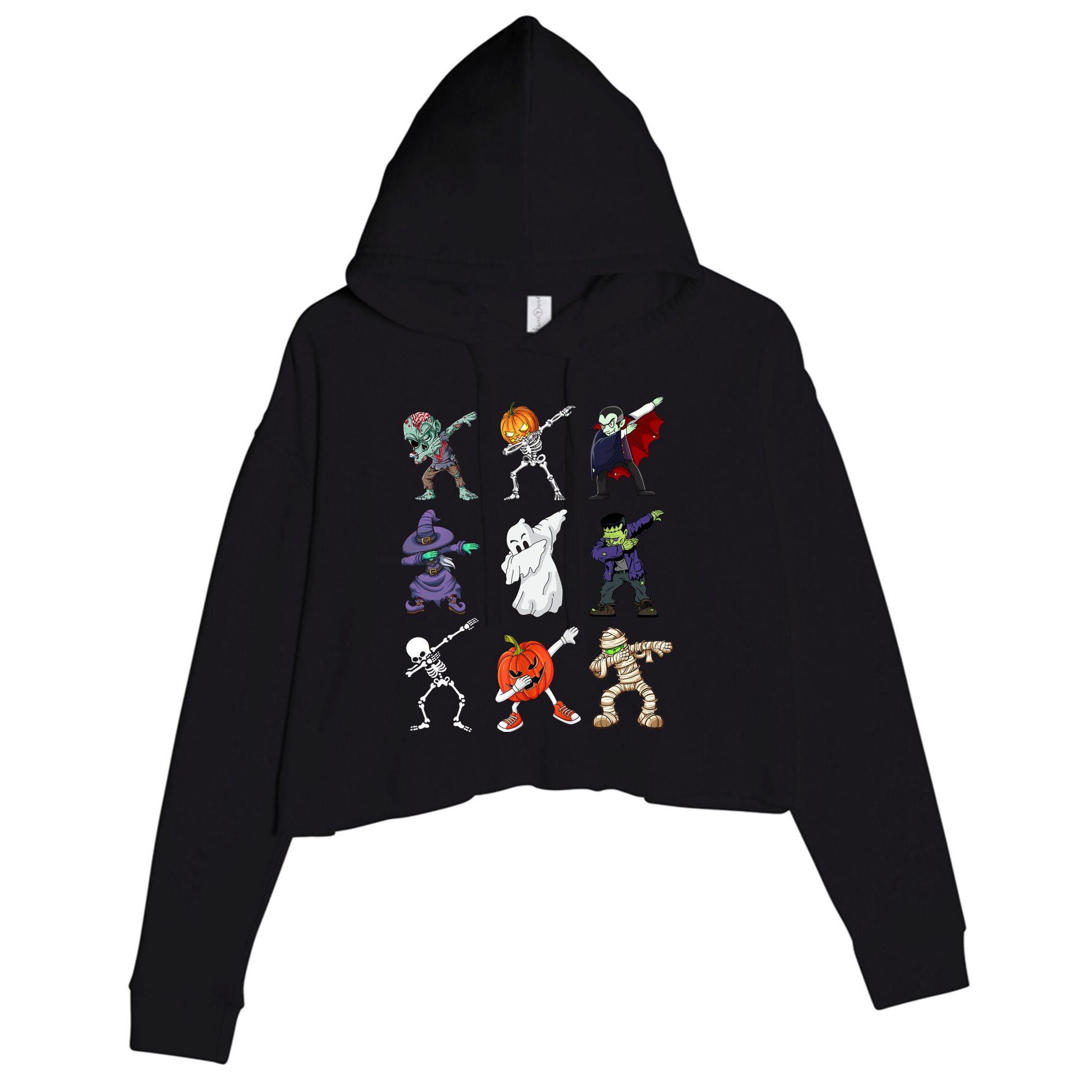 Dabbing Halloween Skeleton Zombie Scary Pumpkin Mummy Crop Fleece Hoodie