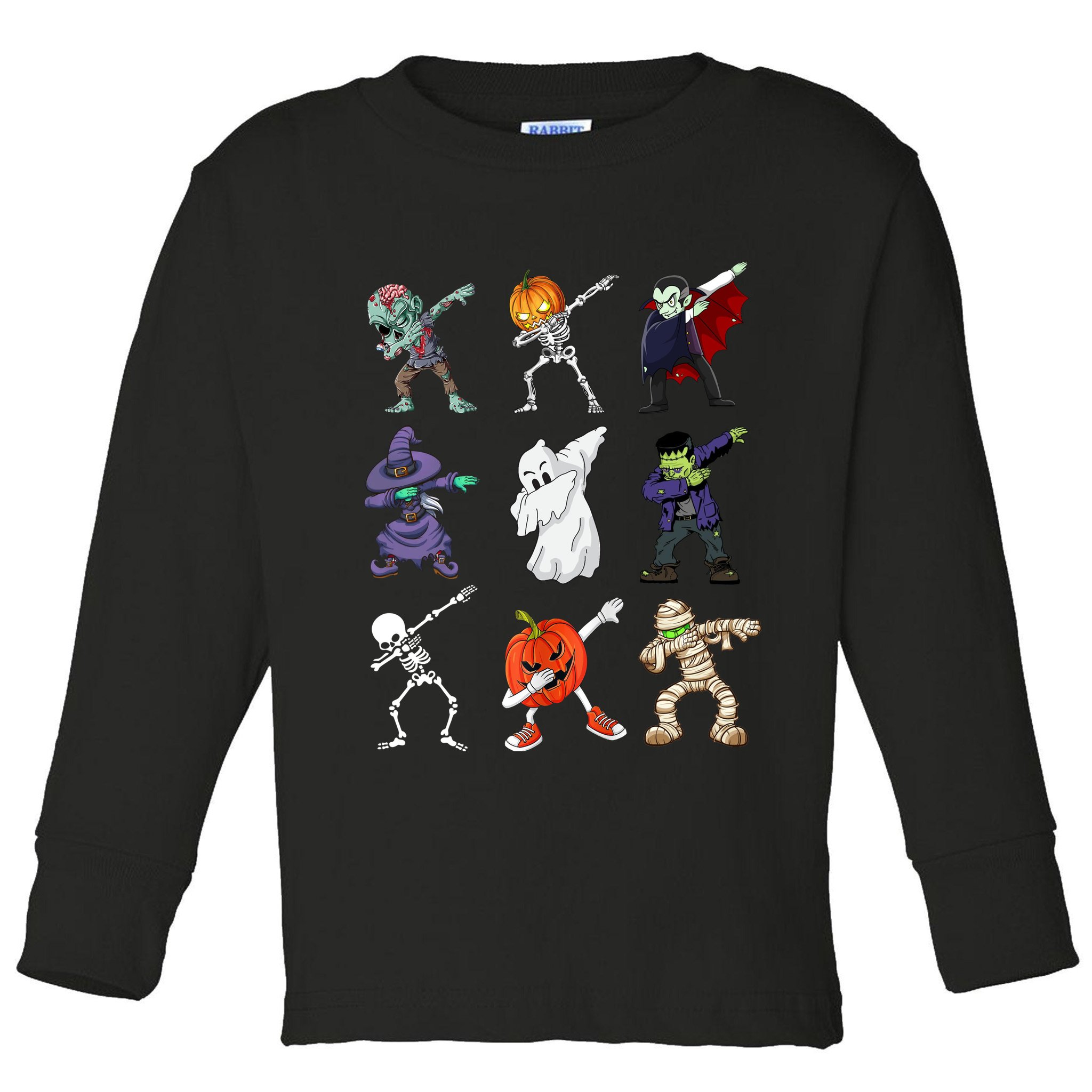 Dabbing Halloween Skeleton Zombie Scary Pumpkin Mummy Toddler Long Sleeve Shirt