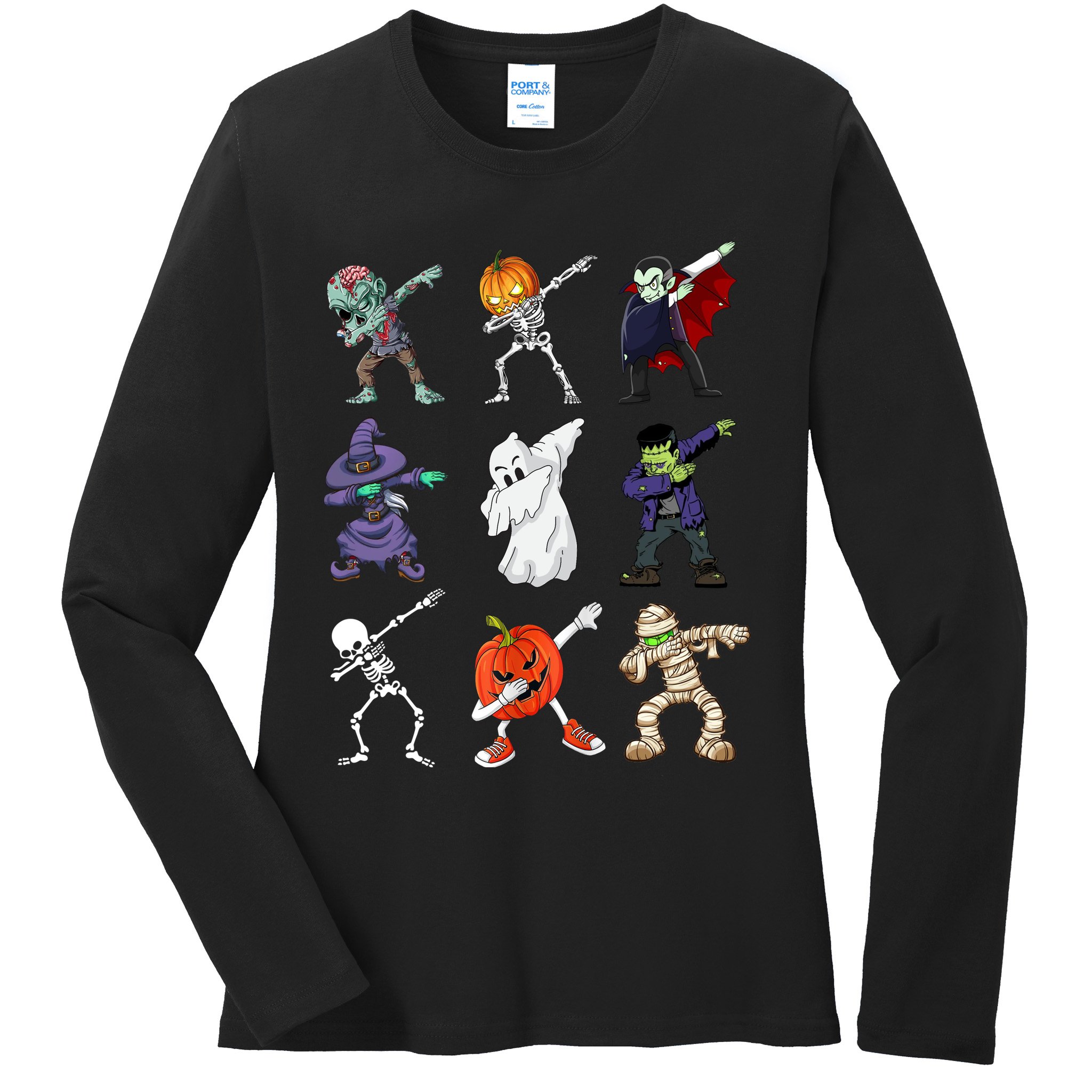 Dabbing Halloween Skeleton Zombie Scary Pumpkin Mummy Ladies Long Sleeve Shirt
