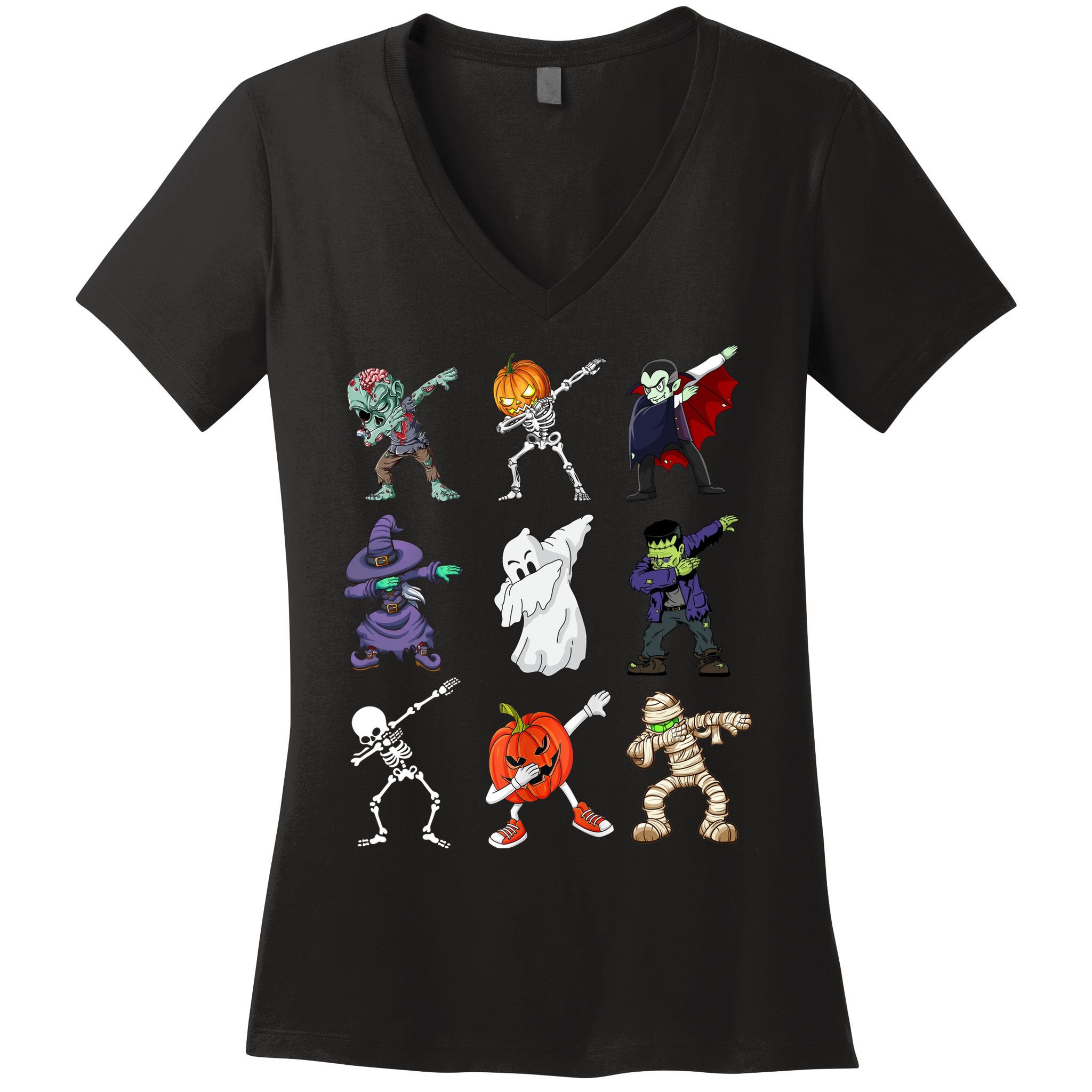 Dabbing Halloween Skeleton Zombie Scary Pumpkin Mummy Women's V-Neck T-Shirt