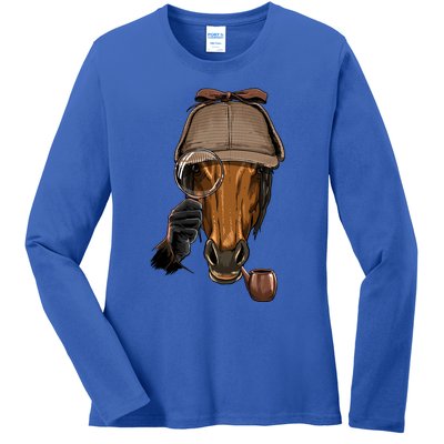 Detective Horse Spy Investigator Animal Horse Lover Cow Gift Ladies Long Sleeve Shirt