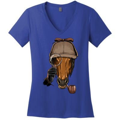 Detective Horse Spy Investigator Animal Horse Lover Cow Gift Women's V-Neck T-Shirt