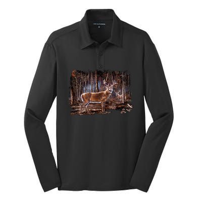 Deer Hunting Scene Silk Touch Performance Long Sleeve Polo