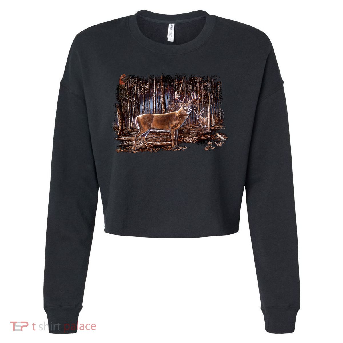 Deer Hunting Scene Cropped Pullover Crew