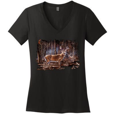Deer Hunting Scene Women's V-Neck T-Shirt