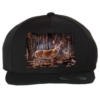 Deer Hunting Scene Wool Snapback Cap