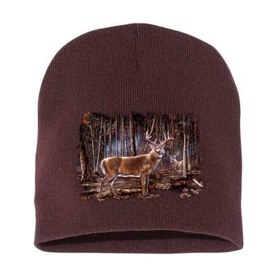 Deer Hunting Scene Short Acrylic Beanie