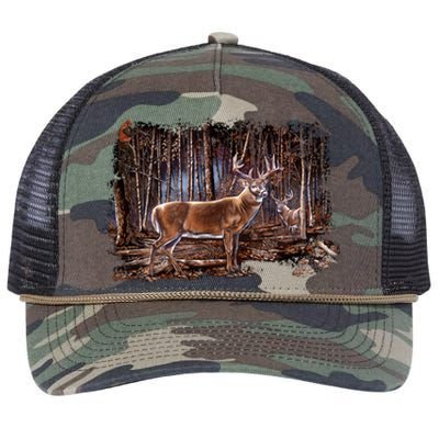 Deer Hunting Scene Retro Rope Trucker Hat Cap