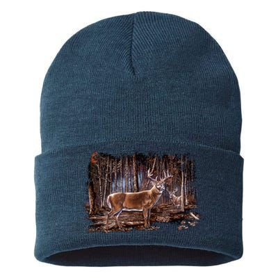 Deer Hunting Scene Sustainable Knit Beanie