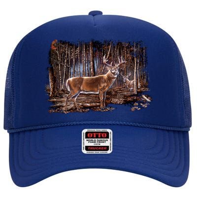 Deer Hunting Scene High Crown Mesh Back Trucker Hat