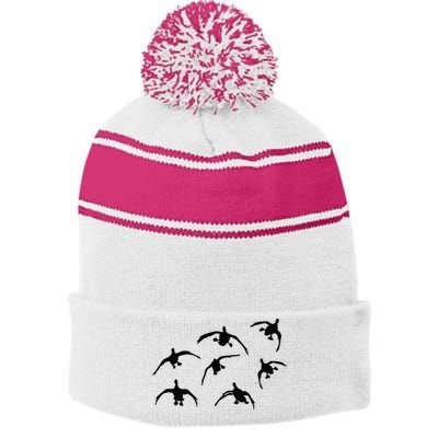 Duck Hunting Seven Drakes By Committed Waterfowl Stripe Pom Pom Beanie