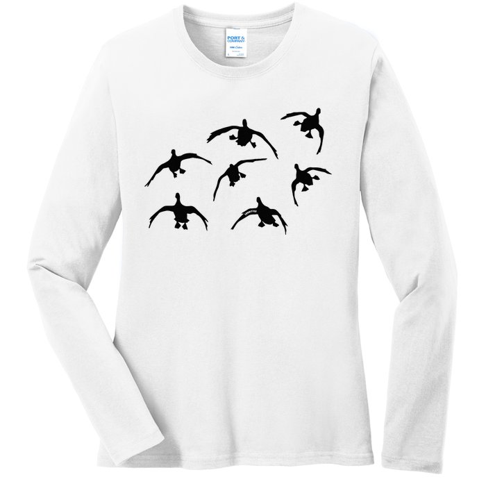 Duck Hunting Seven Drakes By Committed Waterfowl Ladies Long Sleeve Shirt