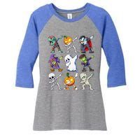 Dabbing Halloween Skeleton Zombie Scary Pumpkin Mummy Women's Tri-Blend 3/4-Sleeve Raglan Shirt