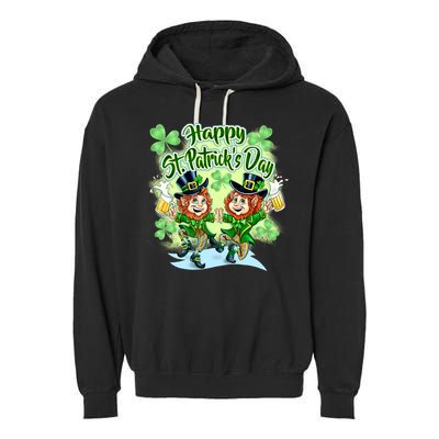 Dancing Happy St. Patrick's Day Leprechauns Garment-Dyed Fleece Hoodie