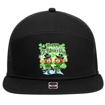 Dancing Happy St. Patrick's Day Leprechauns 7 Panel Mesh Trucker Snapback Hat