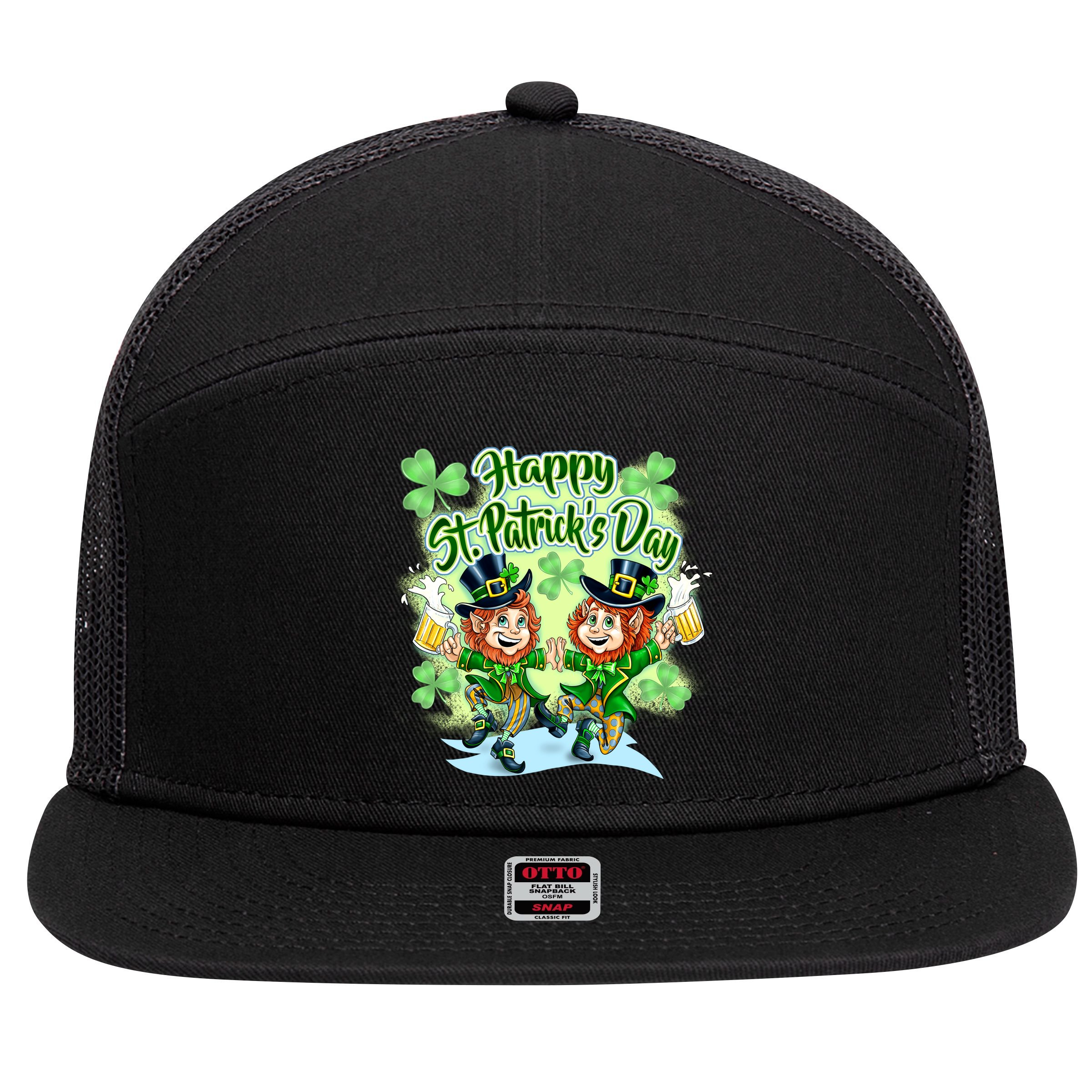 Dancing Happy St. Patrick's Day Leprechauns 7 Panel Mesh Trucker Snapback Hat