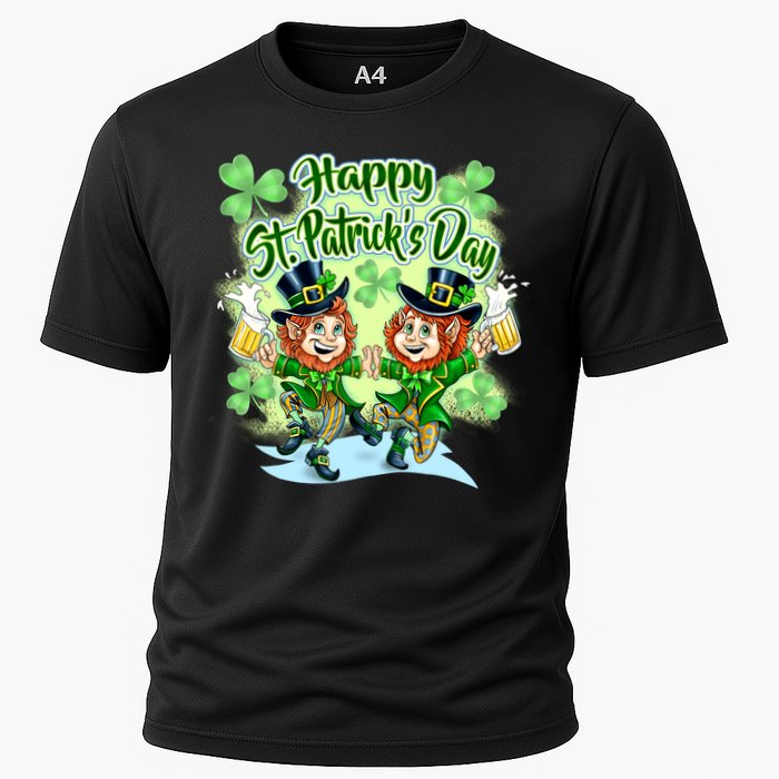Dancing Happy St. Patrick's Day Leprechauns Cooling Performance Crew T-Shirt