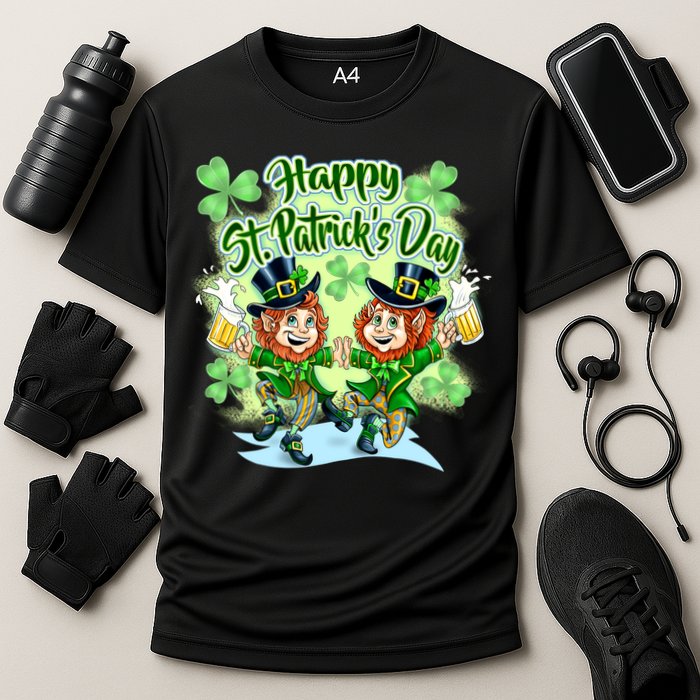 Dancing Happy St. Patrick's Day Leprechauns Cooling Performance Crew T-Shirt